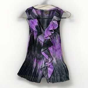 Serenade Y2k Style Purple & Black Crinkle Sheer Ruffle Blouse Top Small Stretch